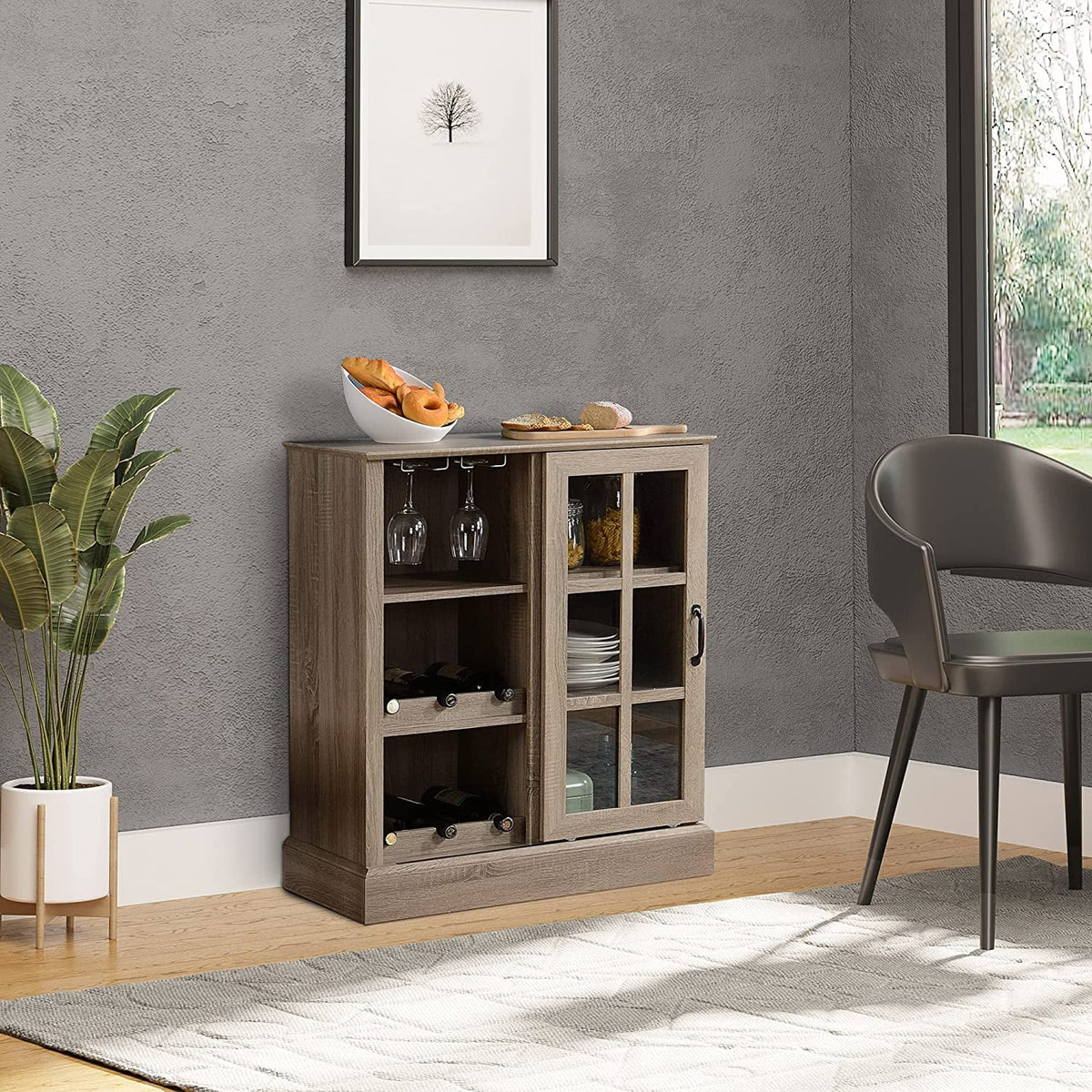 Wine Cabinet with 6-Bottle Wine Rack and Stemware Racks F6529