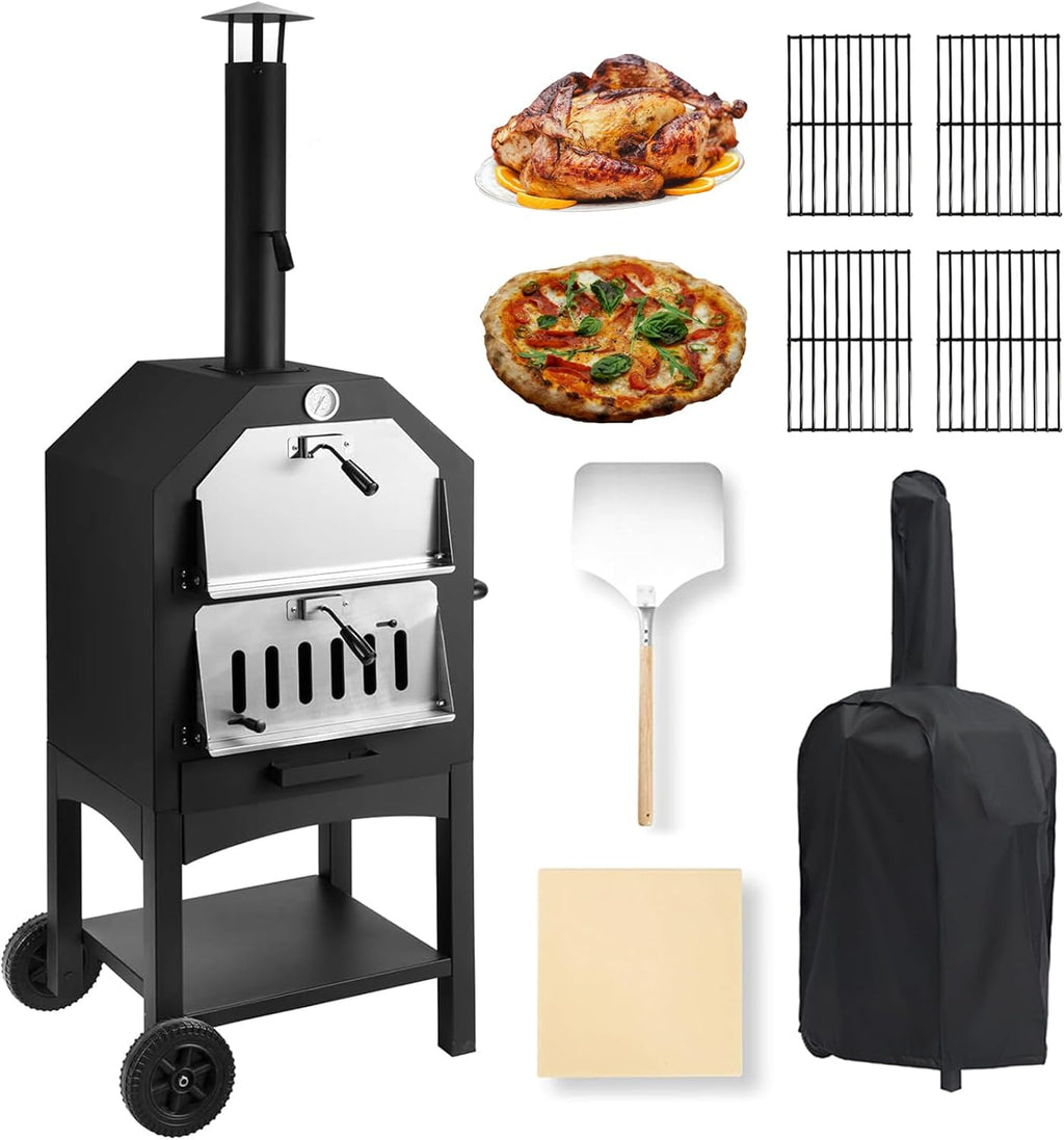 Wood-Fired Pizza Oven with Pizza Stone, Pizza Peel, Grill Rack and Waterproof Cover H3063