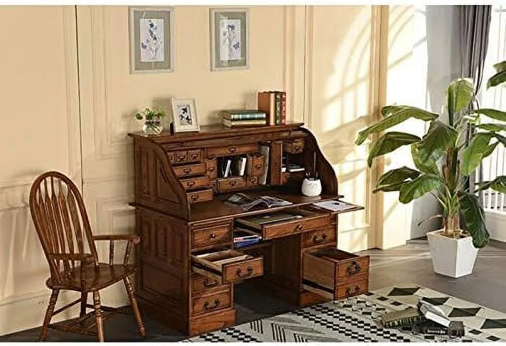 54 Inch Solid Oak Wood Rolltop Desk X749
