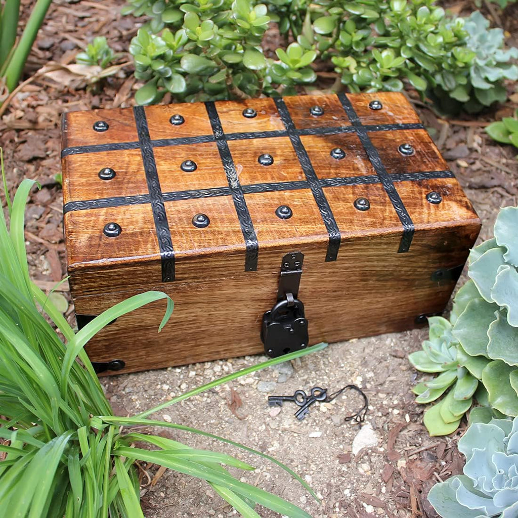 Wooden Storage Box with Iron Lock and Skeleton Key I39766