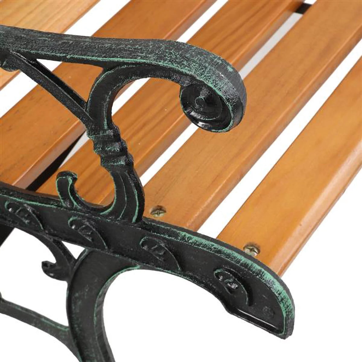 49-Inch Cast Iron Steel Frame Hardwood Garden Bench with Floral Design Backrest N398