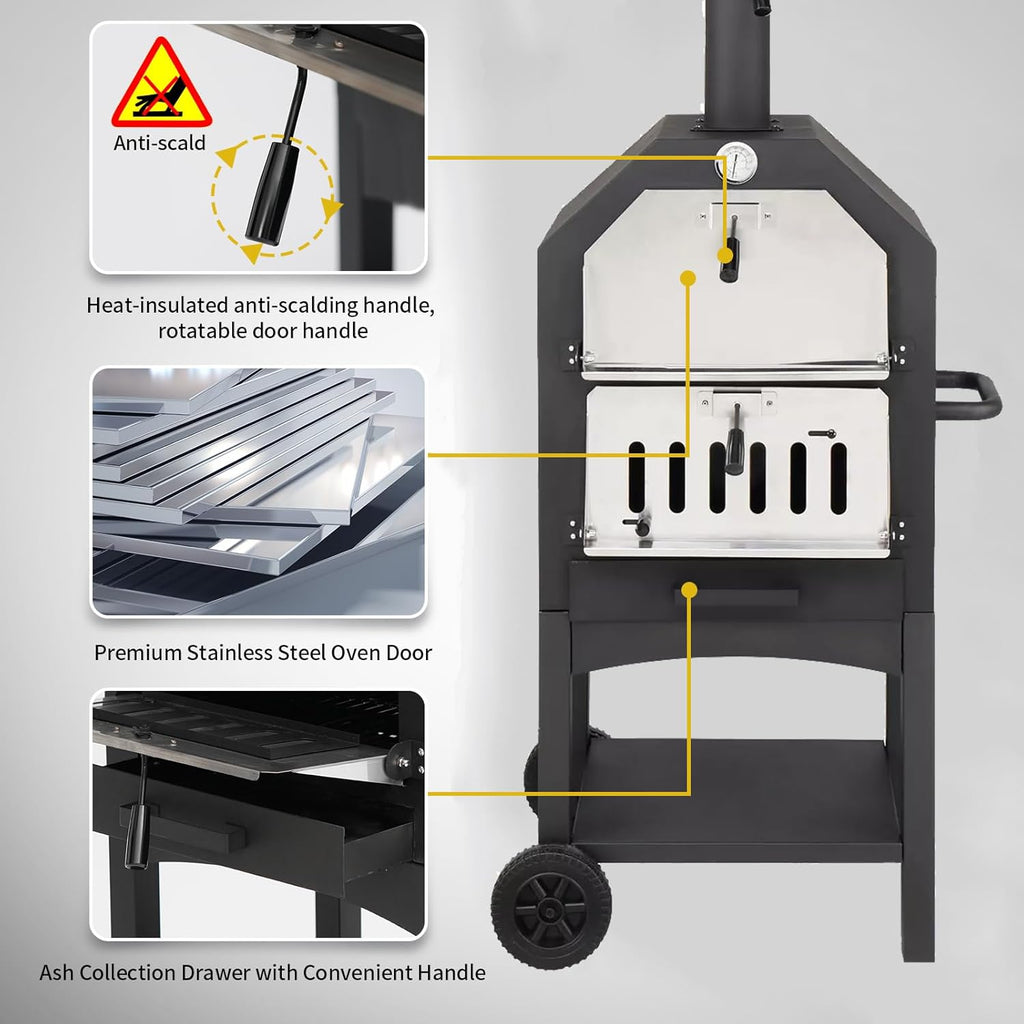 Wood-Fired Pizza Oven with Pizza Stone, Pizza Peel, Grill Rack and Waterproof Cover H3063
