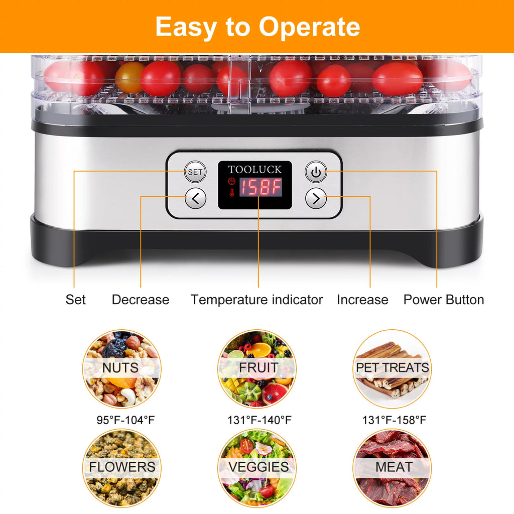 Electric Food Dehydrator, 250W, 5 Drying Trays, Stainless Steel, BPA Free R6204
