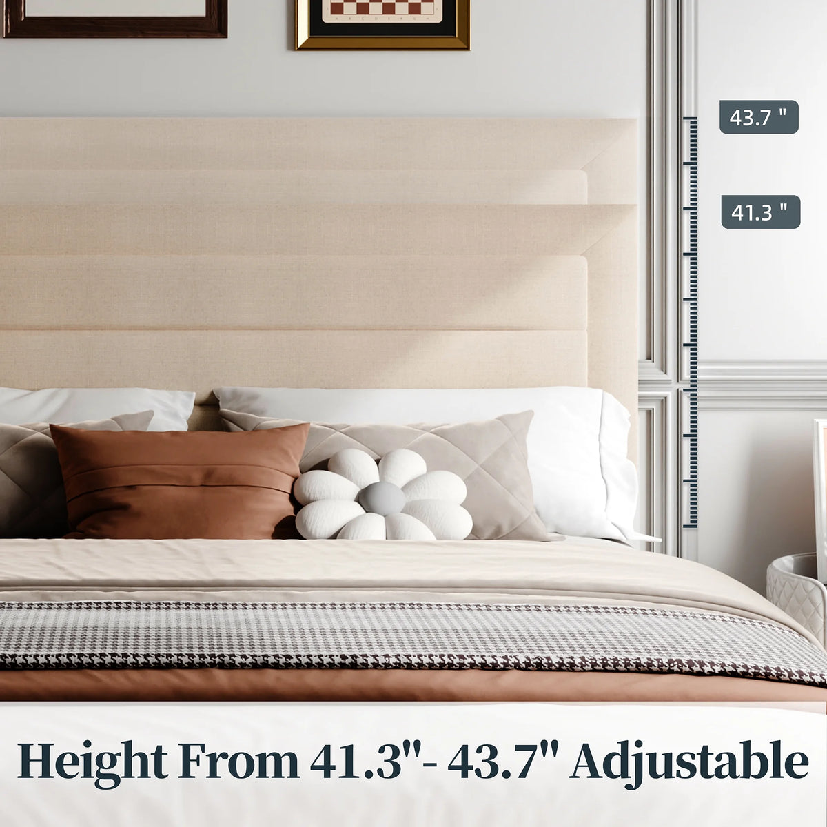 Queen Platform Bed Frame with Wingback Storage Headboard and Velvet Upholstered Headboard Grey V67994