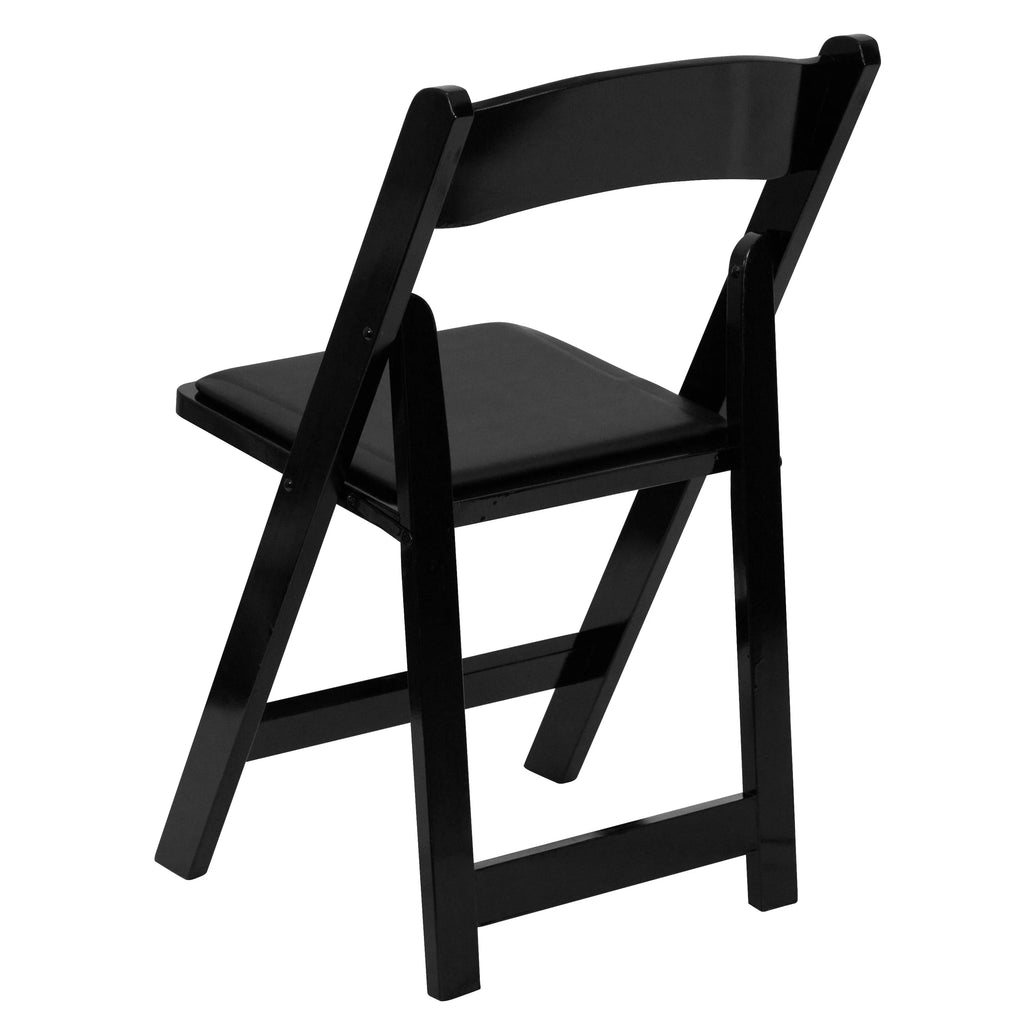 2 Pack Black Wood Folding Chair with Vinyl Padded Seat W900