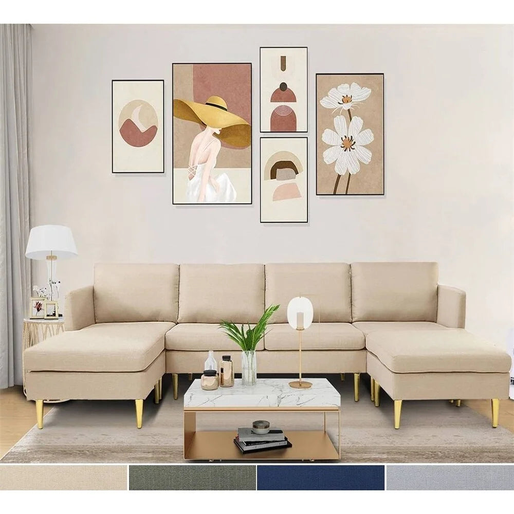 Navy Blue Convertible Sectional Sofa with Metal Legs Q933546