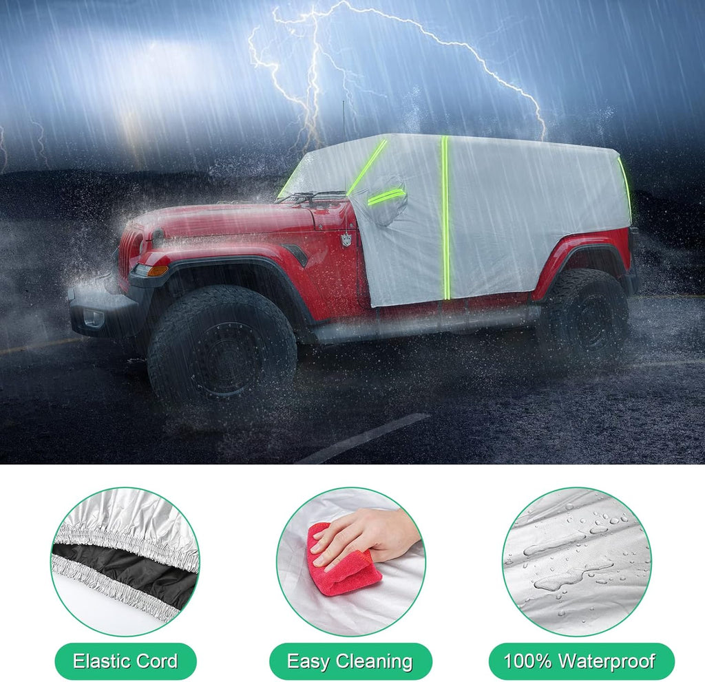 Waterproof Car Cab Cover for Jeep Wrangler 4 Door with 8 Gust Hooks Pack of 2 E299