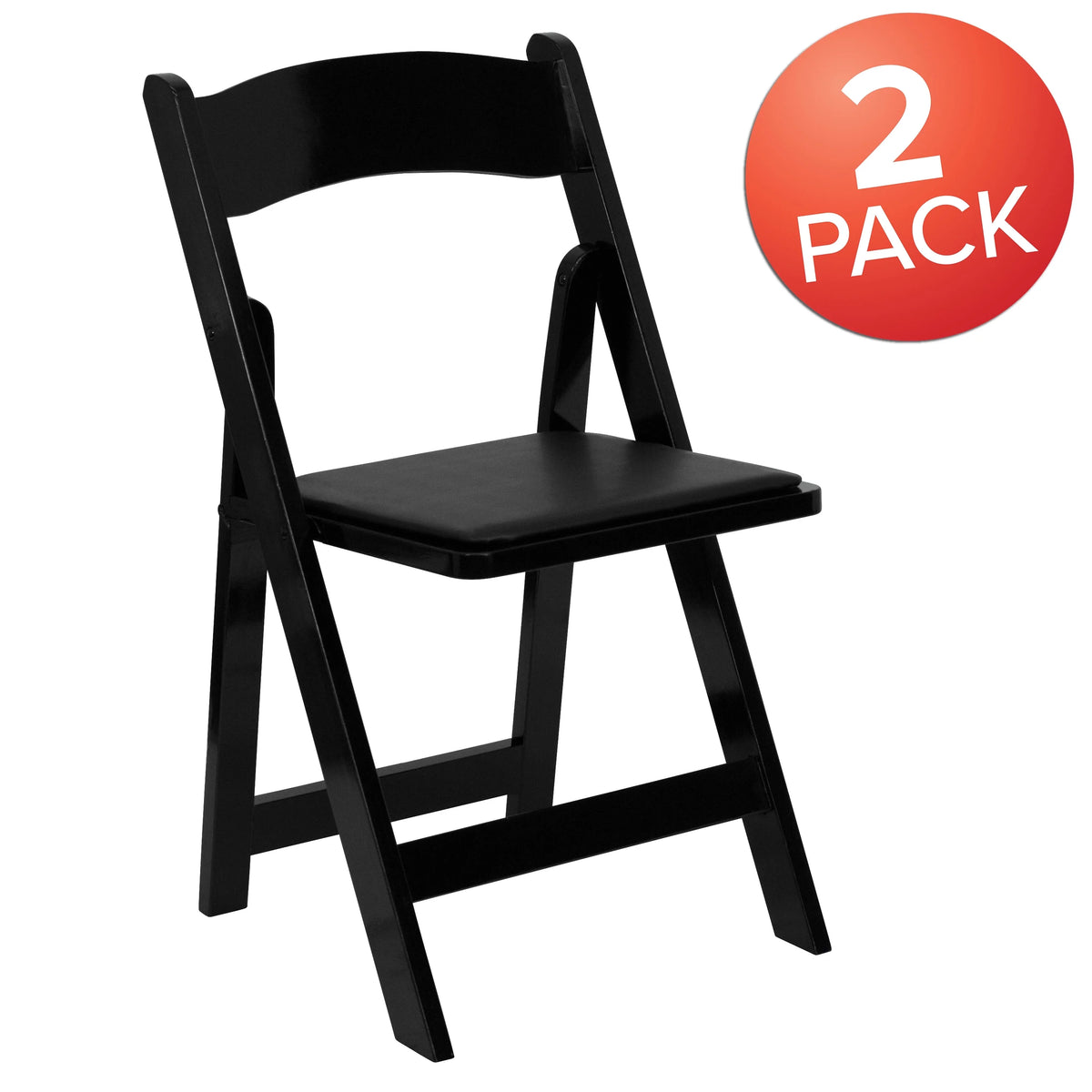 2 Pack Black Wood Folding Chair with Vinyl Padded Seat W900