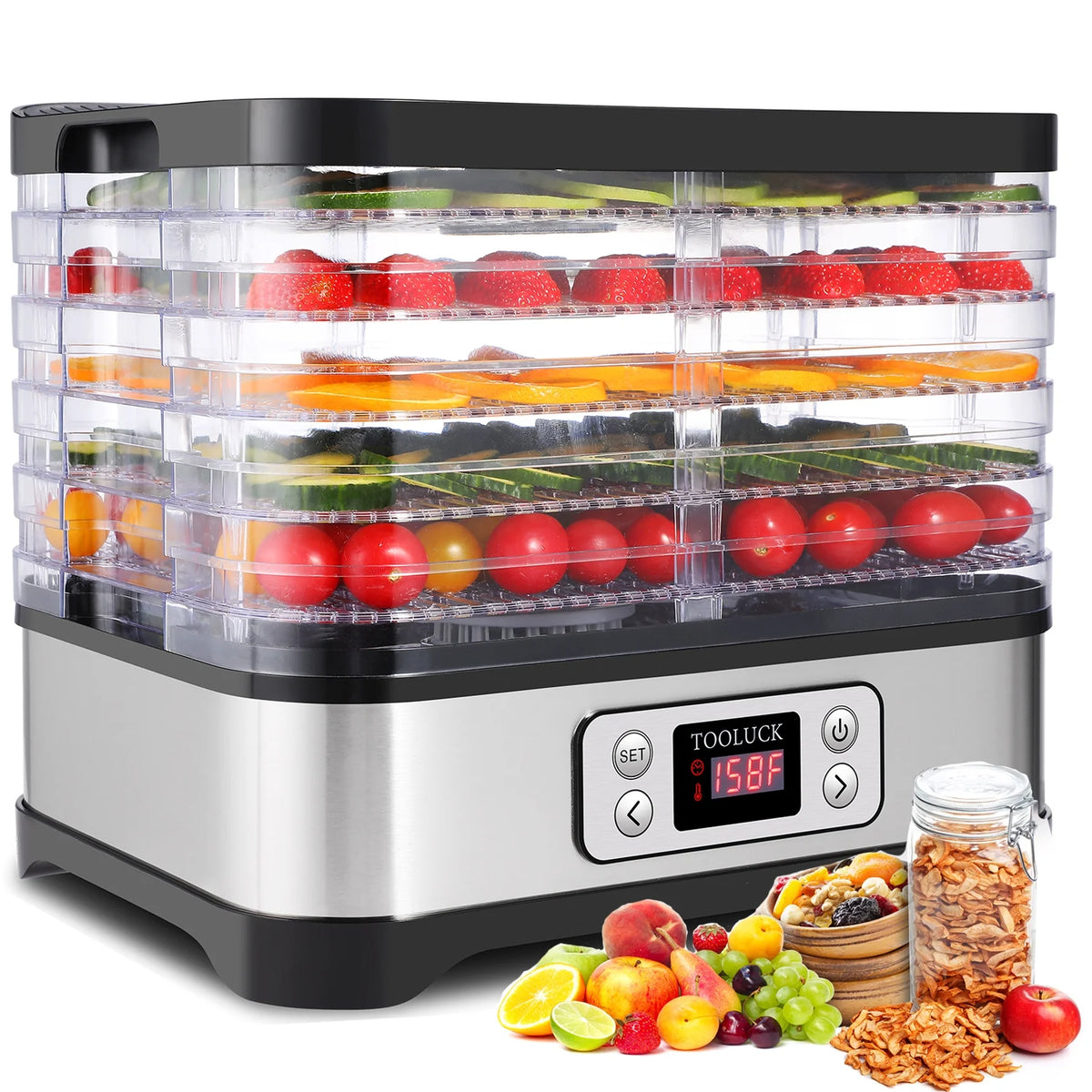Electric Food Dehydrator, 250W, 5 Drying Trays, Stainless Steel, BPA Free R6204
