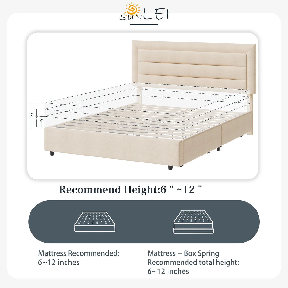 Queen Platform Bed Frame with Wingback Storage Headboard and Velvet Upholstered Headboard Grey V67994
