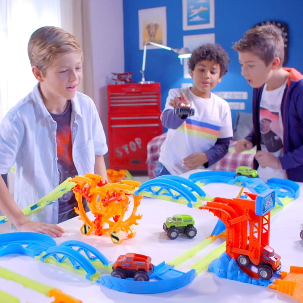 Glow in The Dark Race Car Track Playset, 45 Pcs with Lights G709