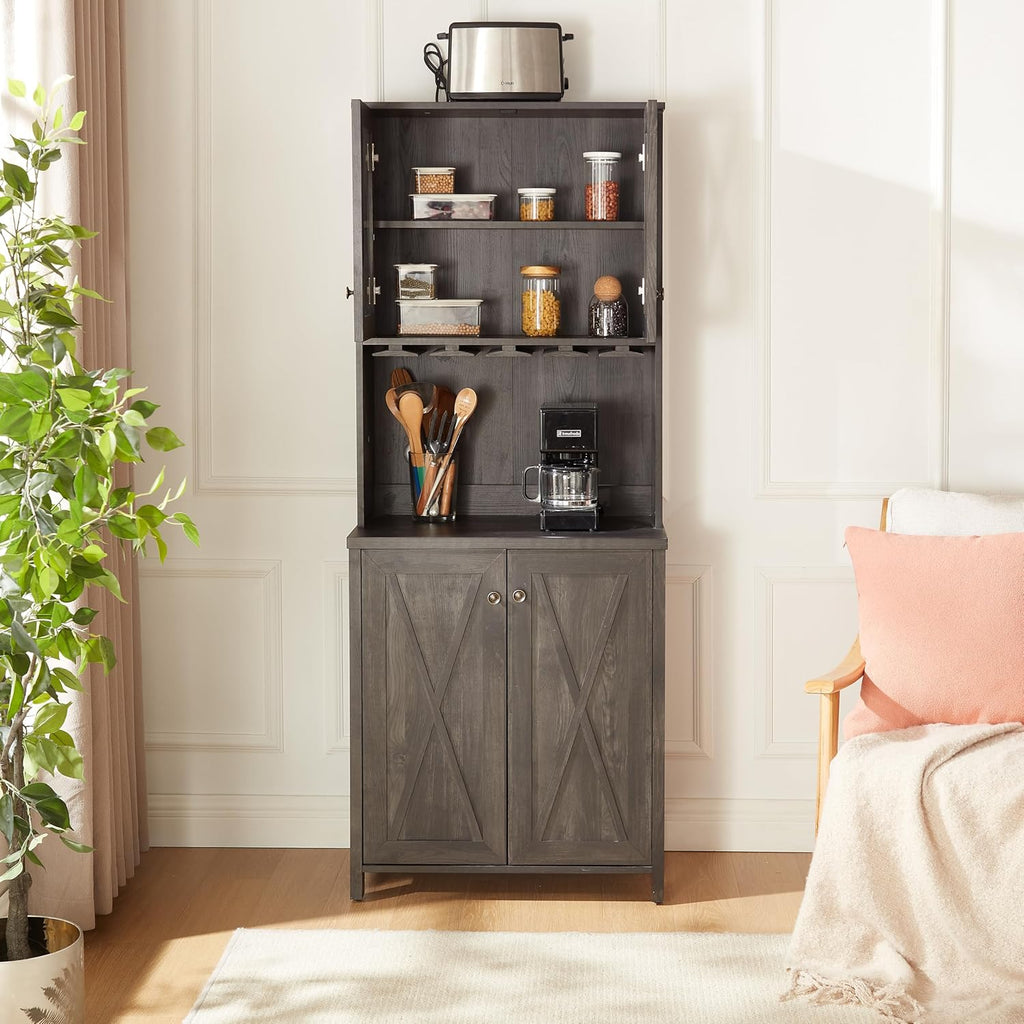 Charcoal Gray Coffee Bar Cabinet with Microwave Stand P872058