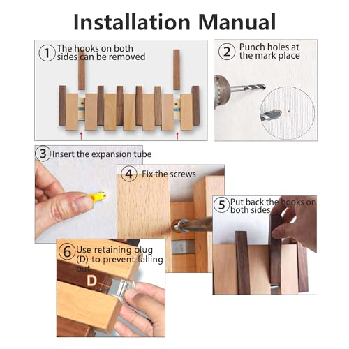 Wood Coat Rack Wall Mount with 4 Flip-Down Hooks V56529