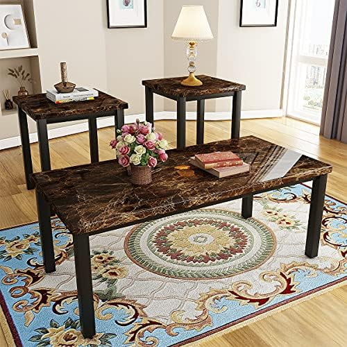 Faux Marble Coffee Table Set of 3 Piece with Metal Frame X7405
