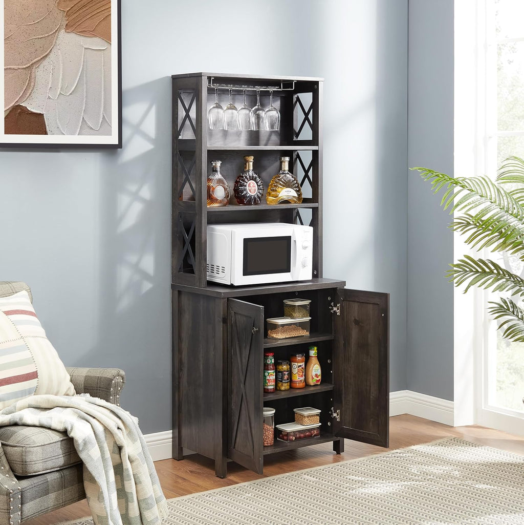 Charcoal Gray Coffee Bar Cabinet with Microwave Stand P872058