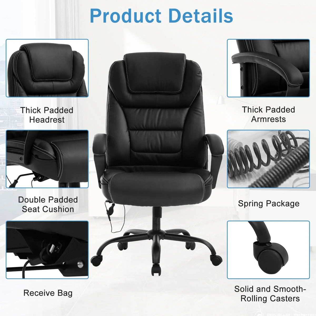 500 lbs Capacity Leather Ergonomic Office Chair D237855
