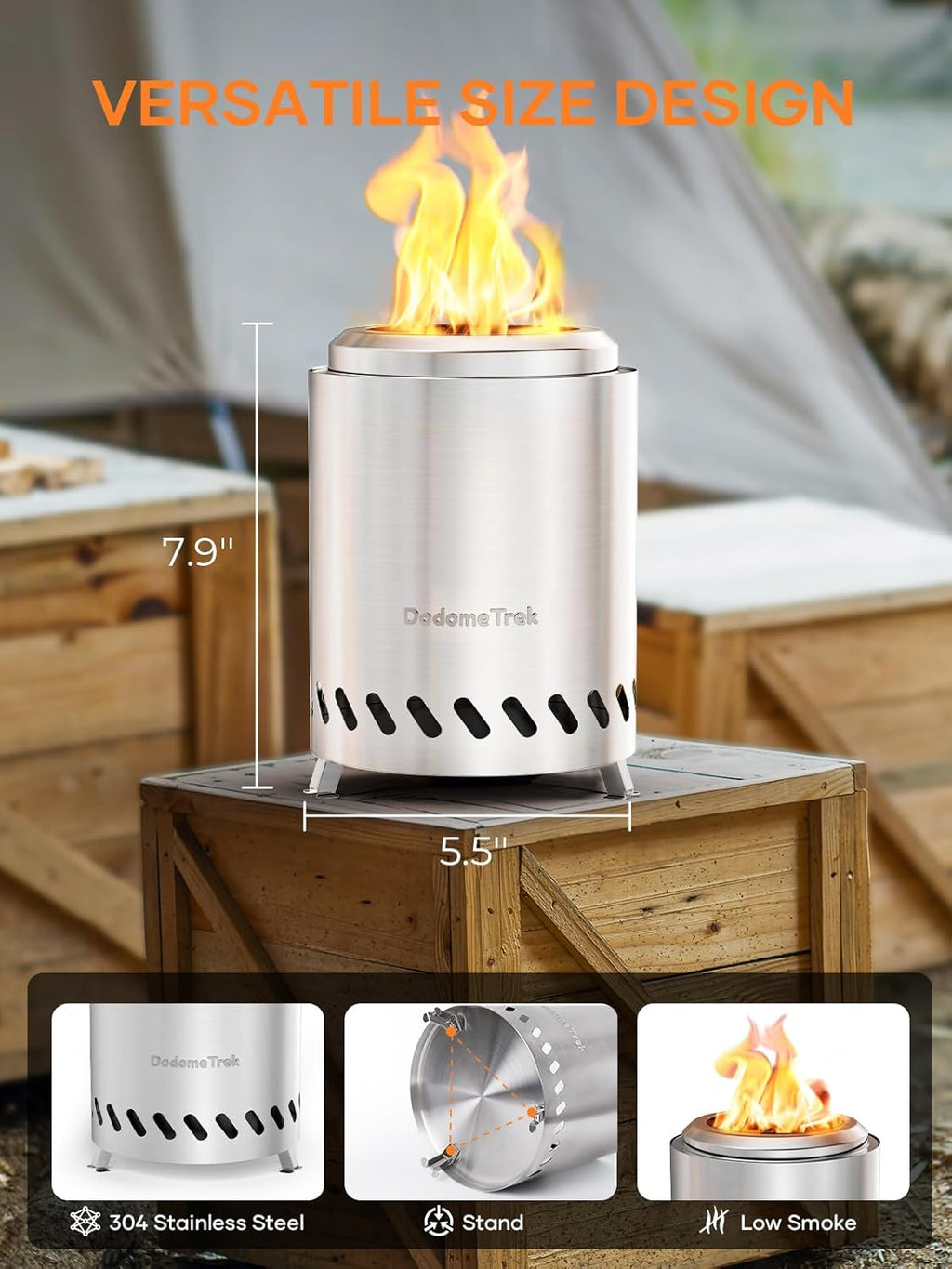 Silver Stainless Steel Tabletop Fire Pit with Travel Bag M400341