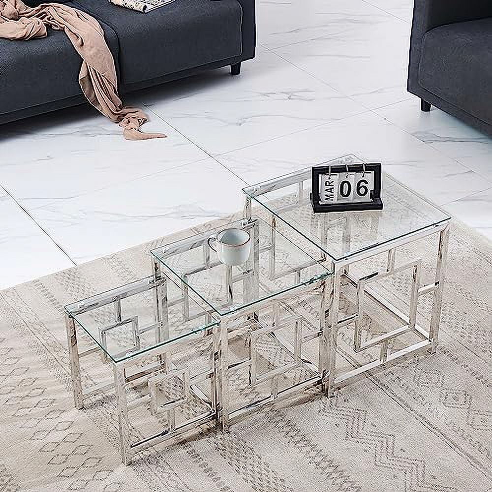 Nesting Table Set of 3 Glass Tempered Glass U8807