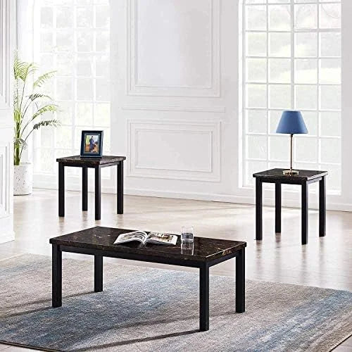 Faux Marble Coffee Table Set of 3 Piece with Metal Frame X7405