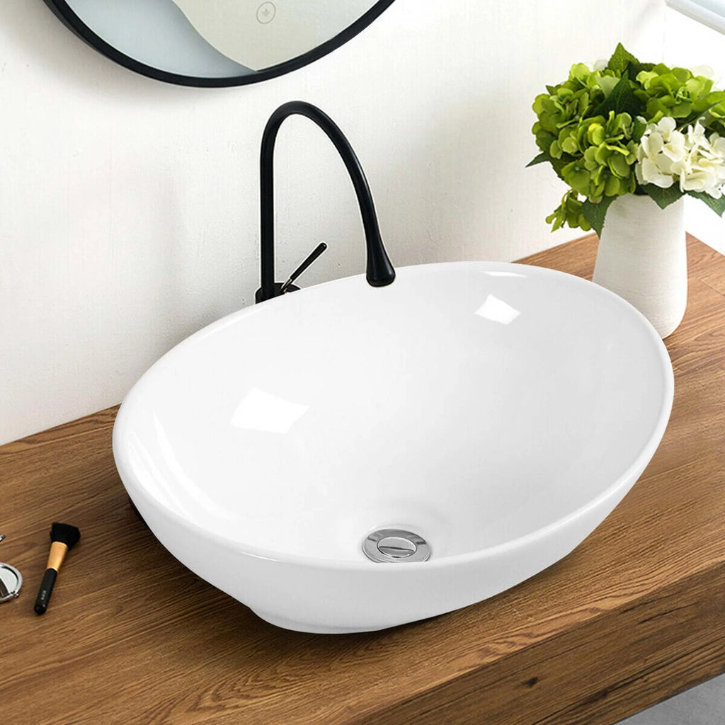 Oval Ceramic Vessel Sink with Pop Up Drain T67458