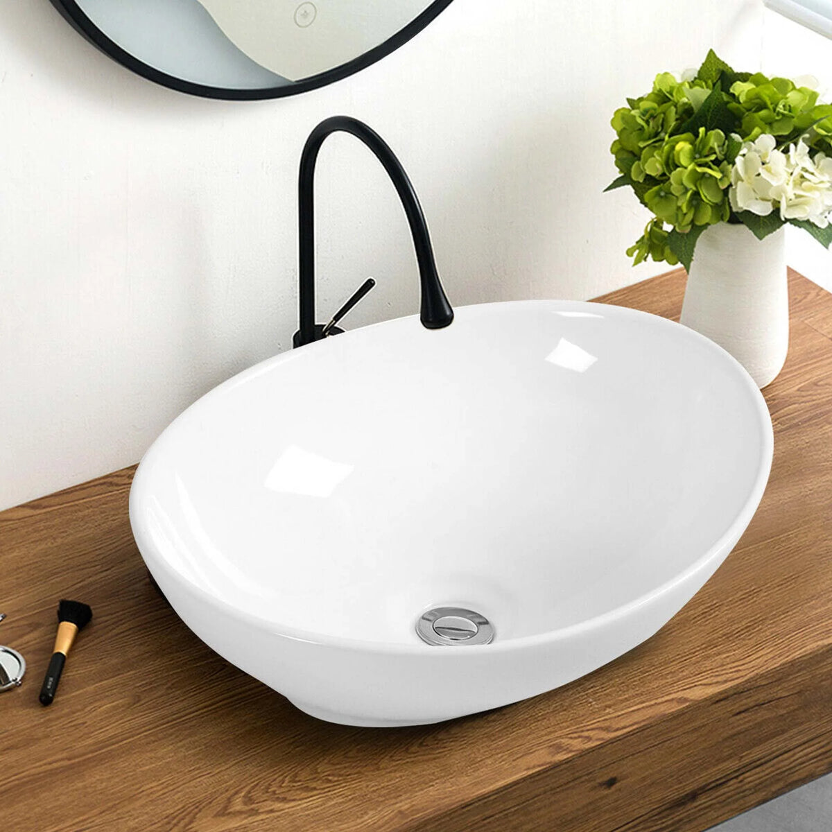 Oval Ceramic Vessel Sink with Pop Up Drain T67458
