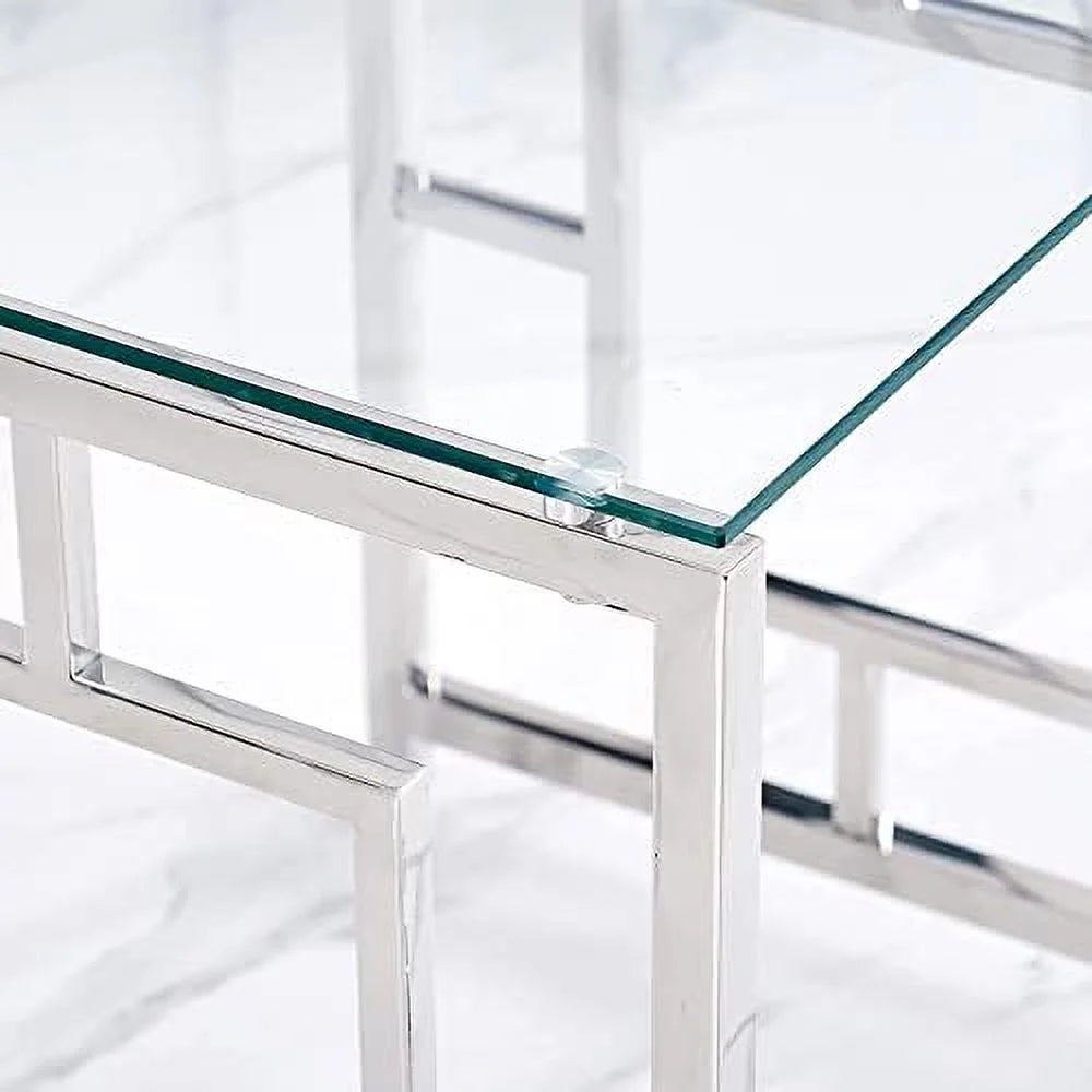 Nesting Table Set of 3 Glass Tempered Glass U8807