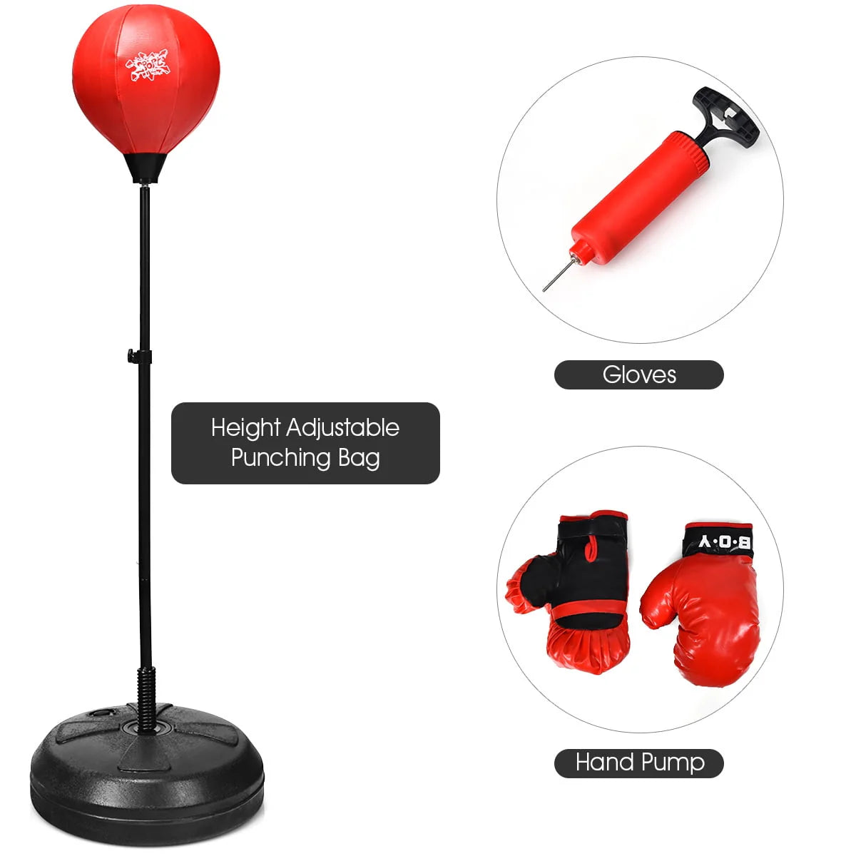Boxing Punching Bag with Height Adjustable Stand and Boxing Gloves W3366