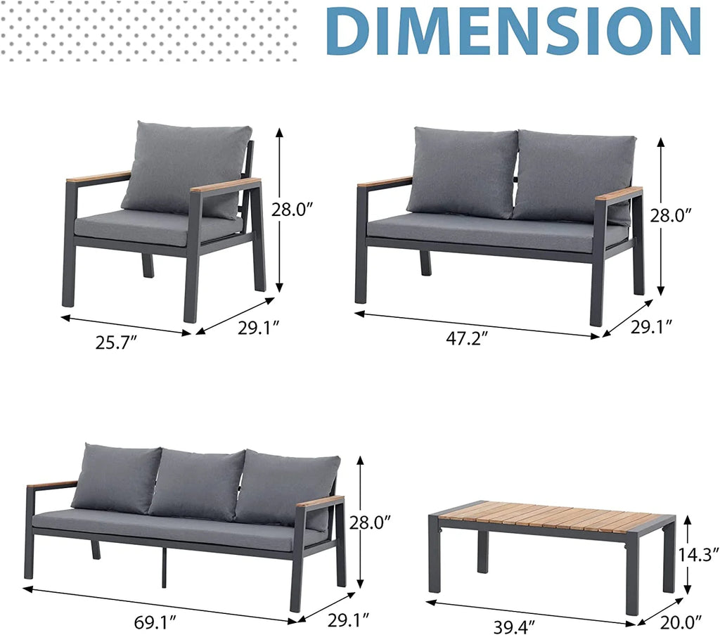 5 Pieces Aluminum Patio Furniture Set with Coffee Table and Cushions Y94289