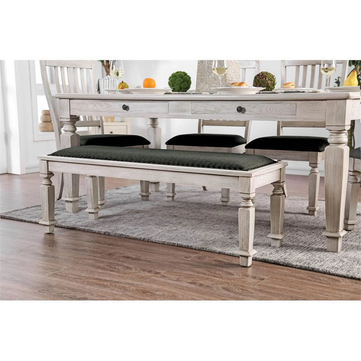 Antique White Wood Dining Bench B68860
