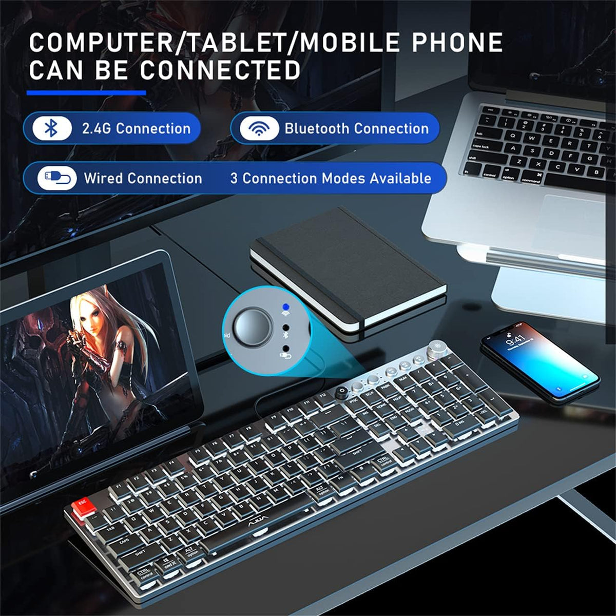 Low Profile Wireless Bluetooth Mechanical Keyboard with RGB Backlit N509