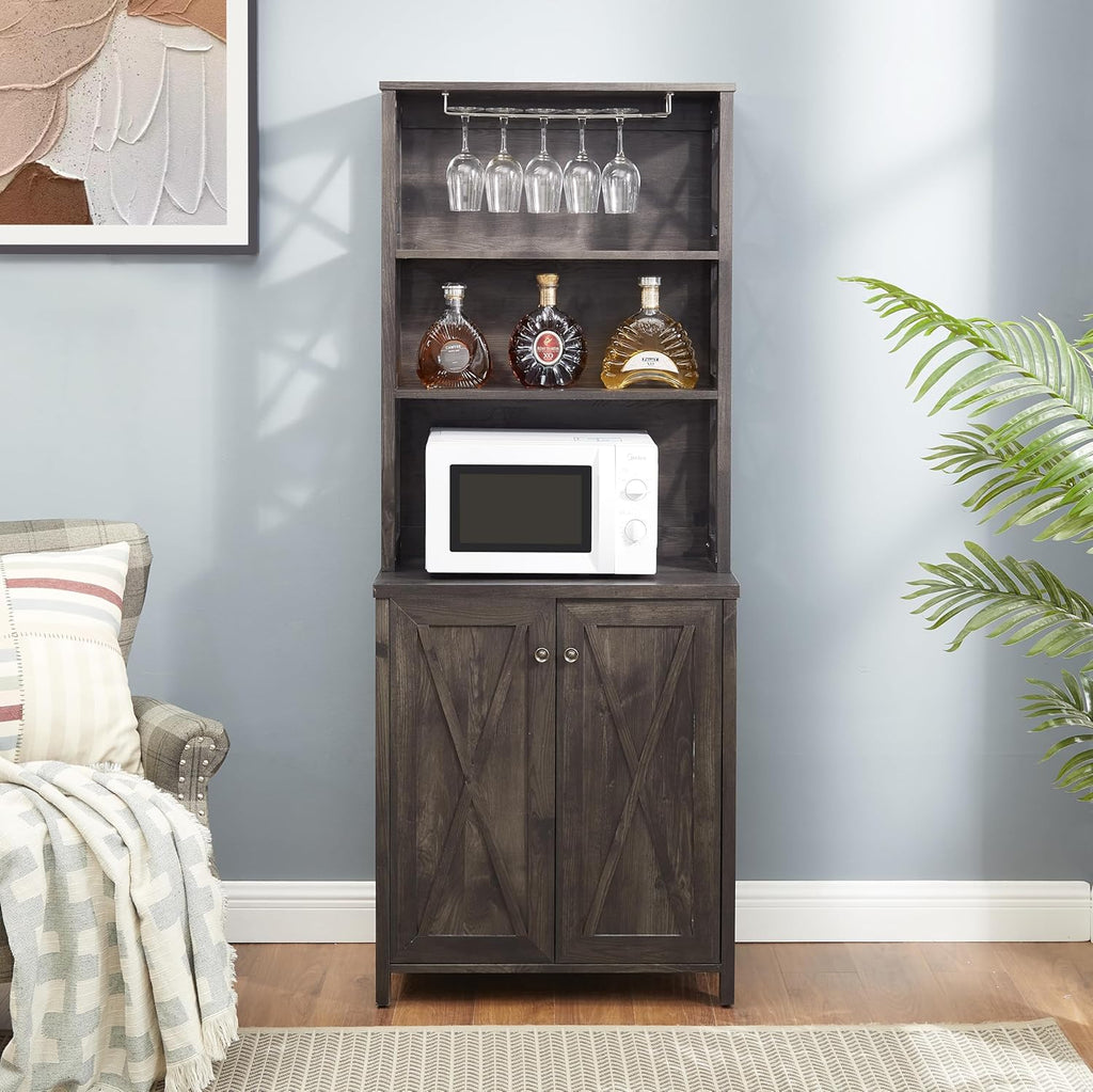 Charcoal Gray Coffee Bar Cabinet with Microwave Stand P872058