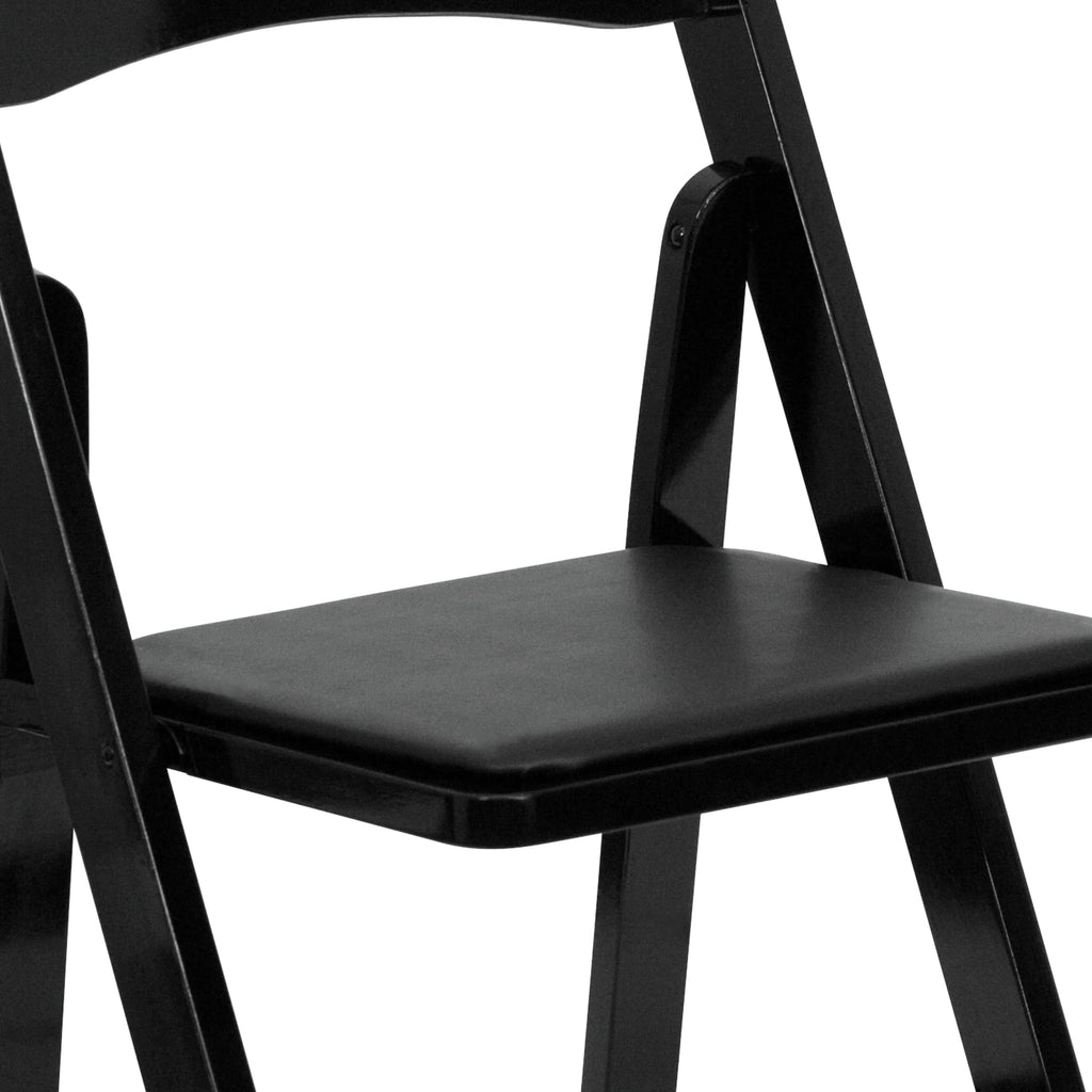 2 Pack Black Wood Folding Chair with Vinyl Padded Seat W900