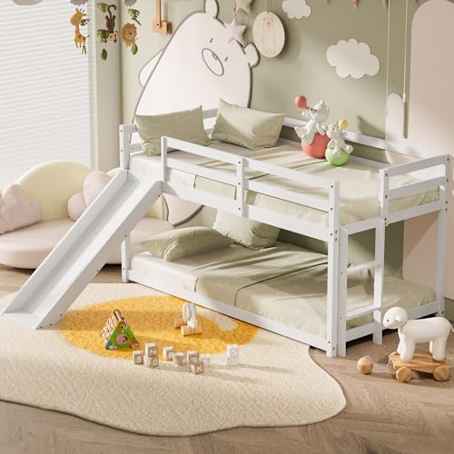 Twin Wood Bunk Bed with Slide and Ladder A319825