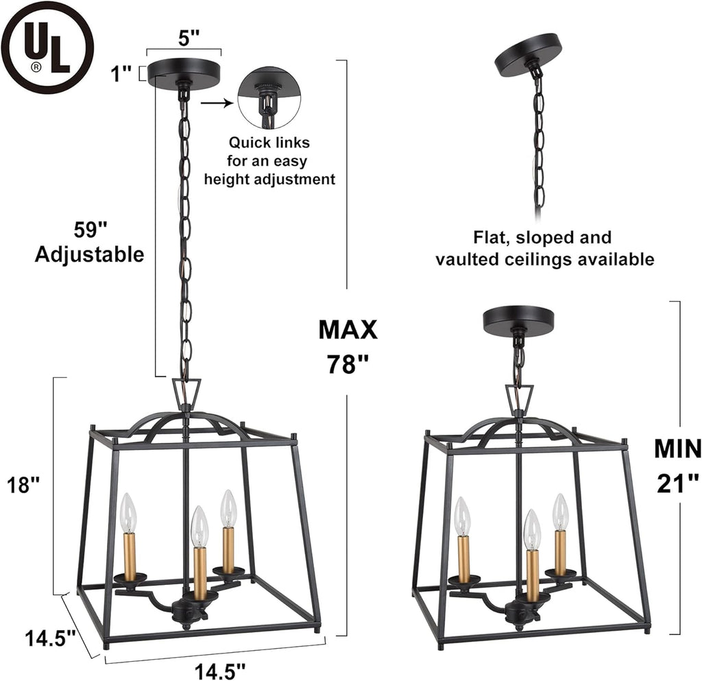 Black Modern 3-Light Lantern Cage Chandelier S623