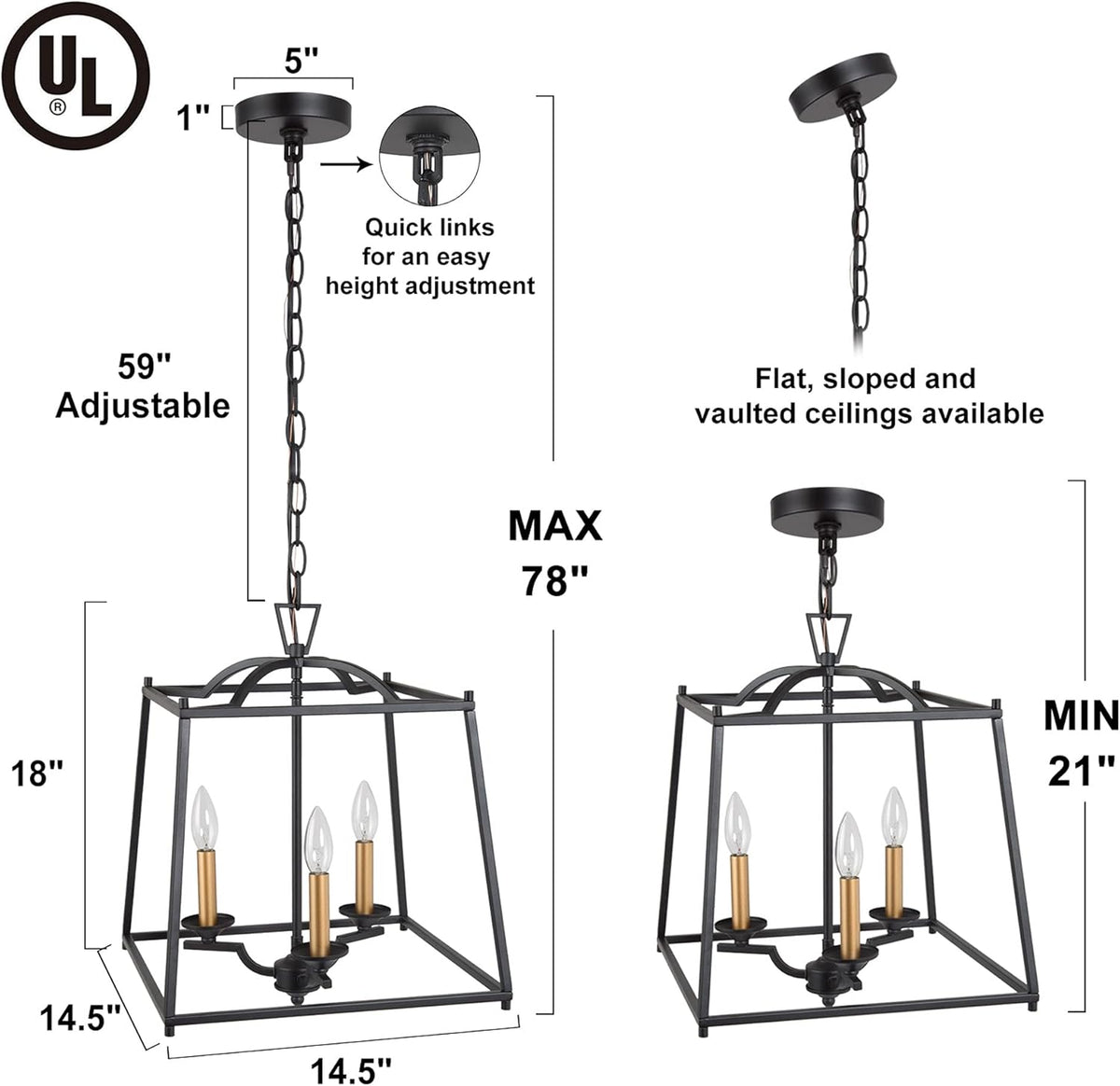 Black Modern 3-Light Lantern Cage Chandelier S623