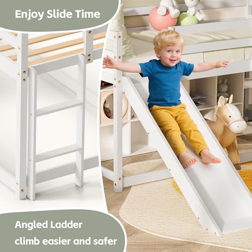 Twin Wood Bunk Bed with Slide and Ladder A319825