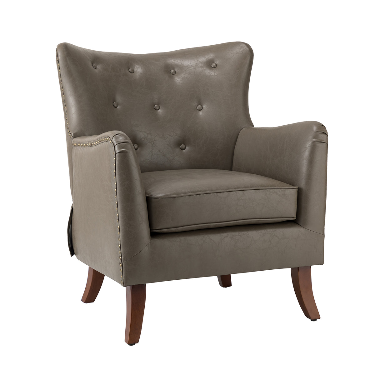 Grey Vegan Leather Wingback Accent Chair V628319