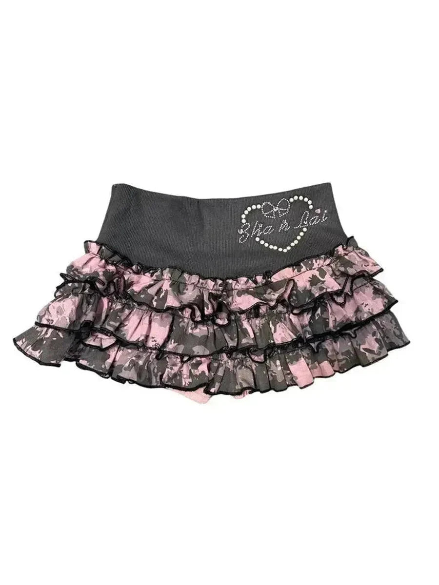 Rhinestone Camouflage Mini Skirt H801342