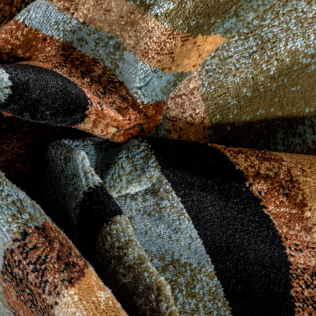 Blue Brown Geometric Area Rug 9x13 N3674