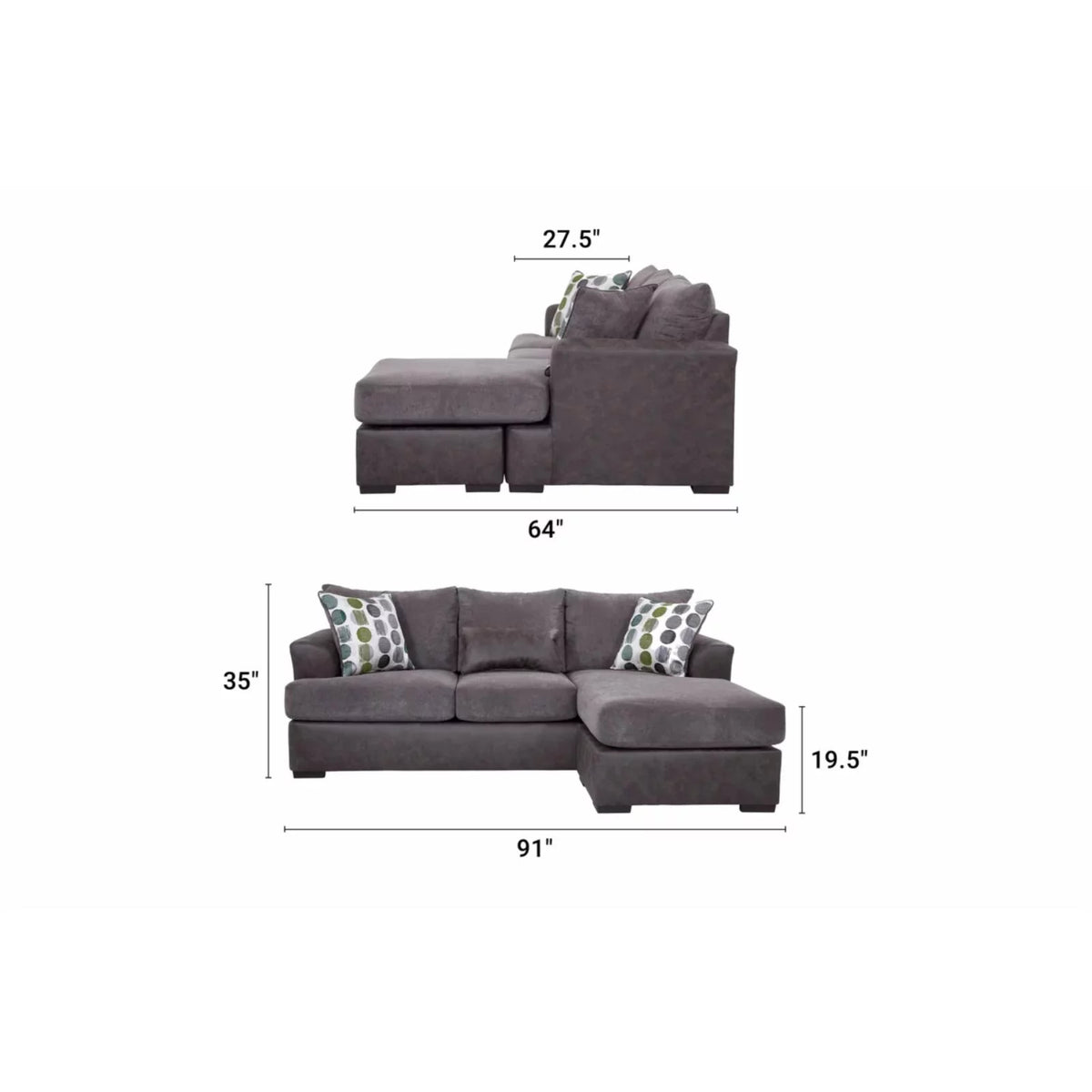 Dark Gray Modern Sofa with Chaise N756594
