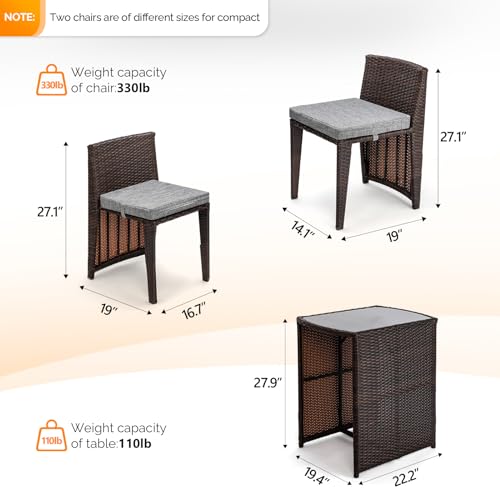 3 PCS Wicker Patio Bistro Set with Glass Top Table and Chairs S46709
