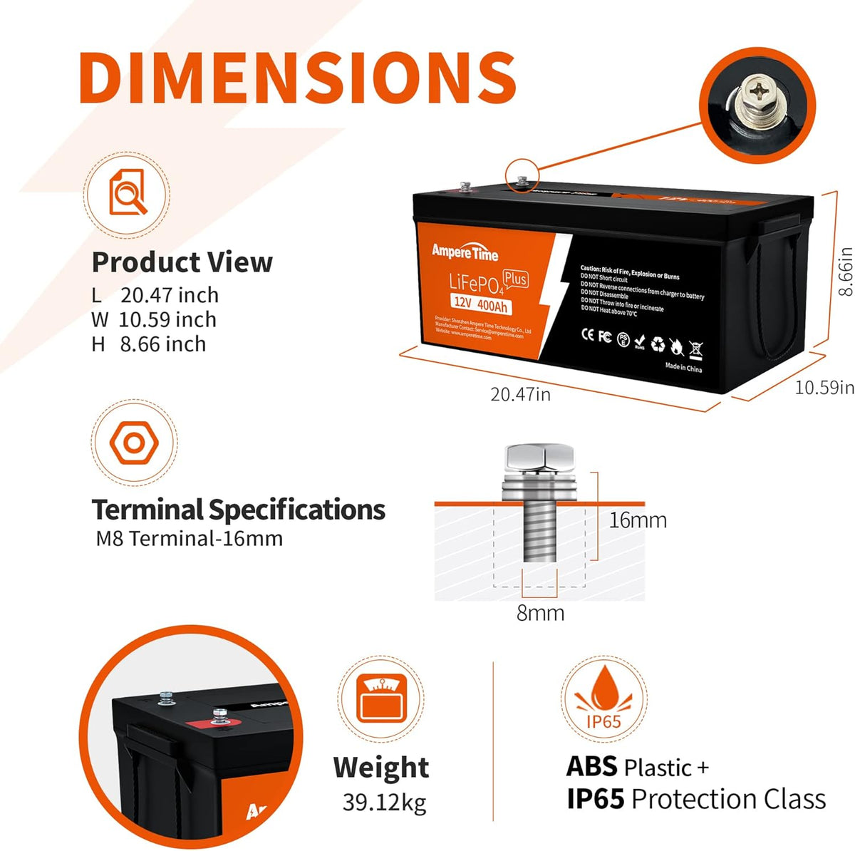 12V 400Ah Deep Cycle LiFePO4 Battery Pack with Built-in 250A BMS U9419