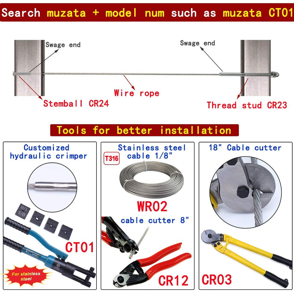 100Pack 1/8 T316 Stainless Steel Cable Railing Kit P975