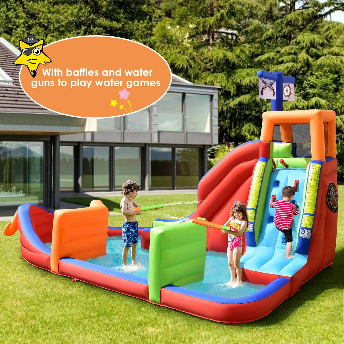 6-in-1 Inflatable Castle with Water Guns & Blower K243355