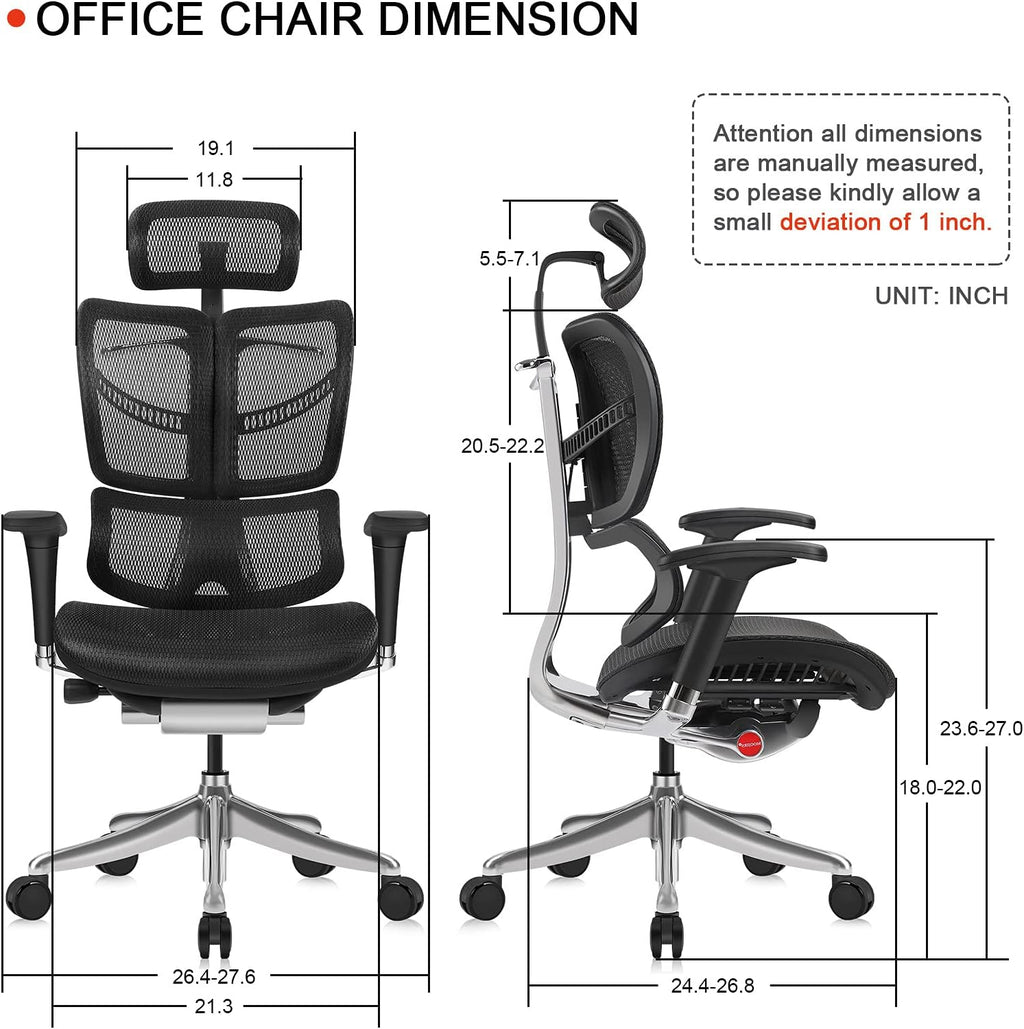Ergonomic Office Chair with Headrest, Aluminum Frame, Standard Carpet Casters R690251