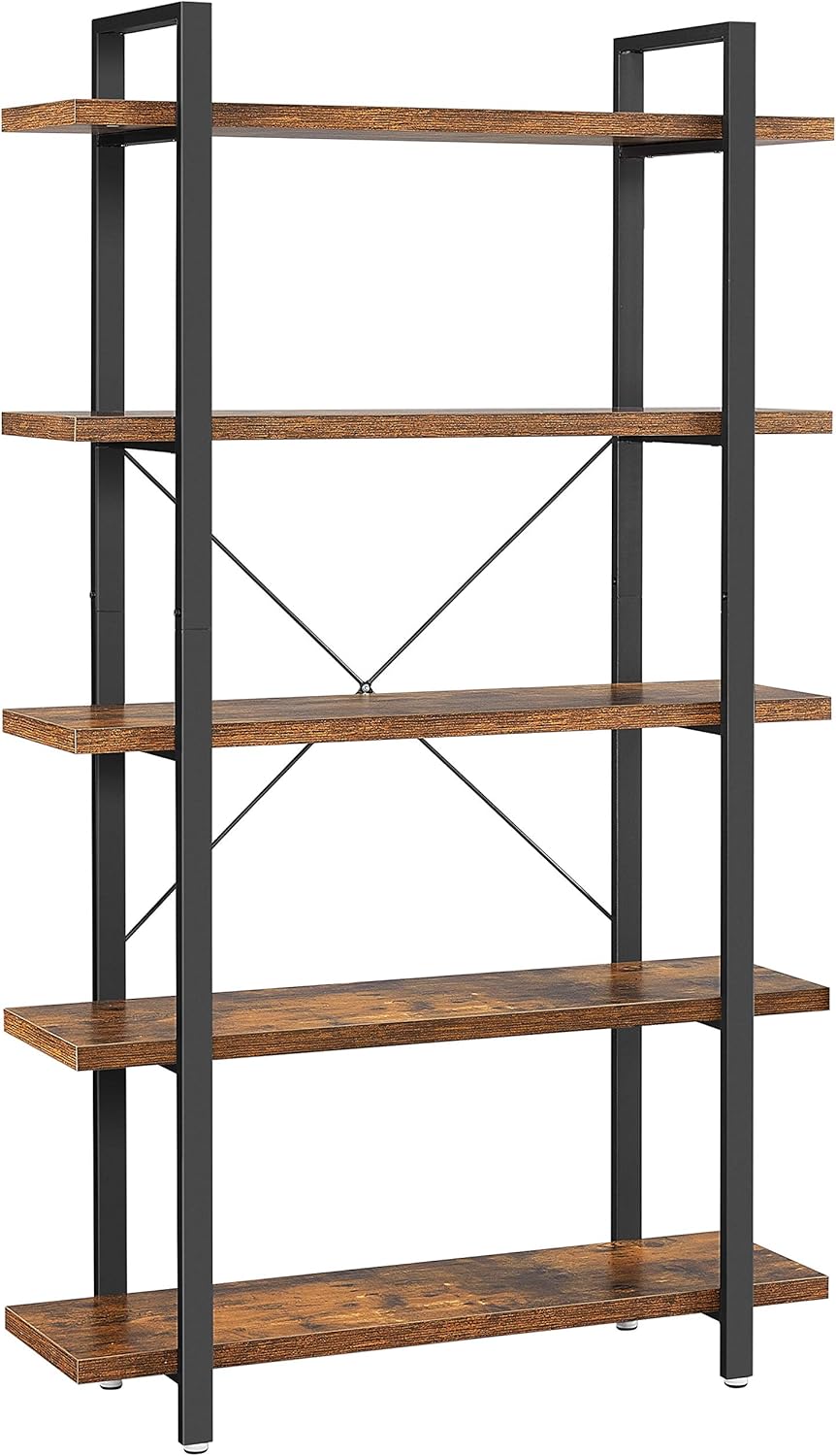 5-Tier Rustic Brown and Black Bookshelf L2295