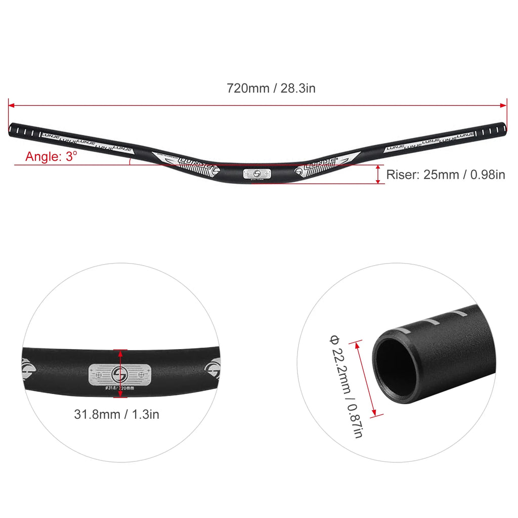 31.8x720mm Aluminium Alloy MTB Extra Long Handlebar Riser Bar K800