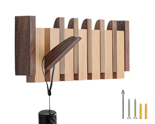 Wood Coat Rack Wall Mount with 4 Flip-Down Hooks V56529