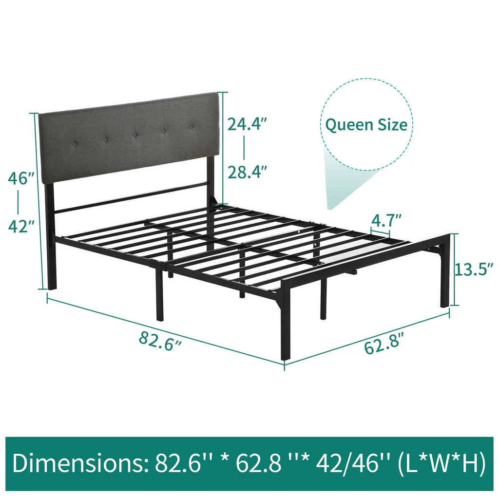 Queen Upholstered Platform Bed Frame with Adjustable Headboard S1594