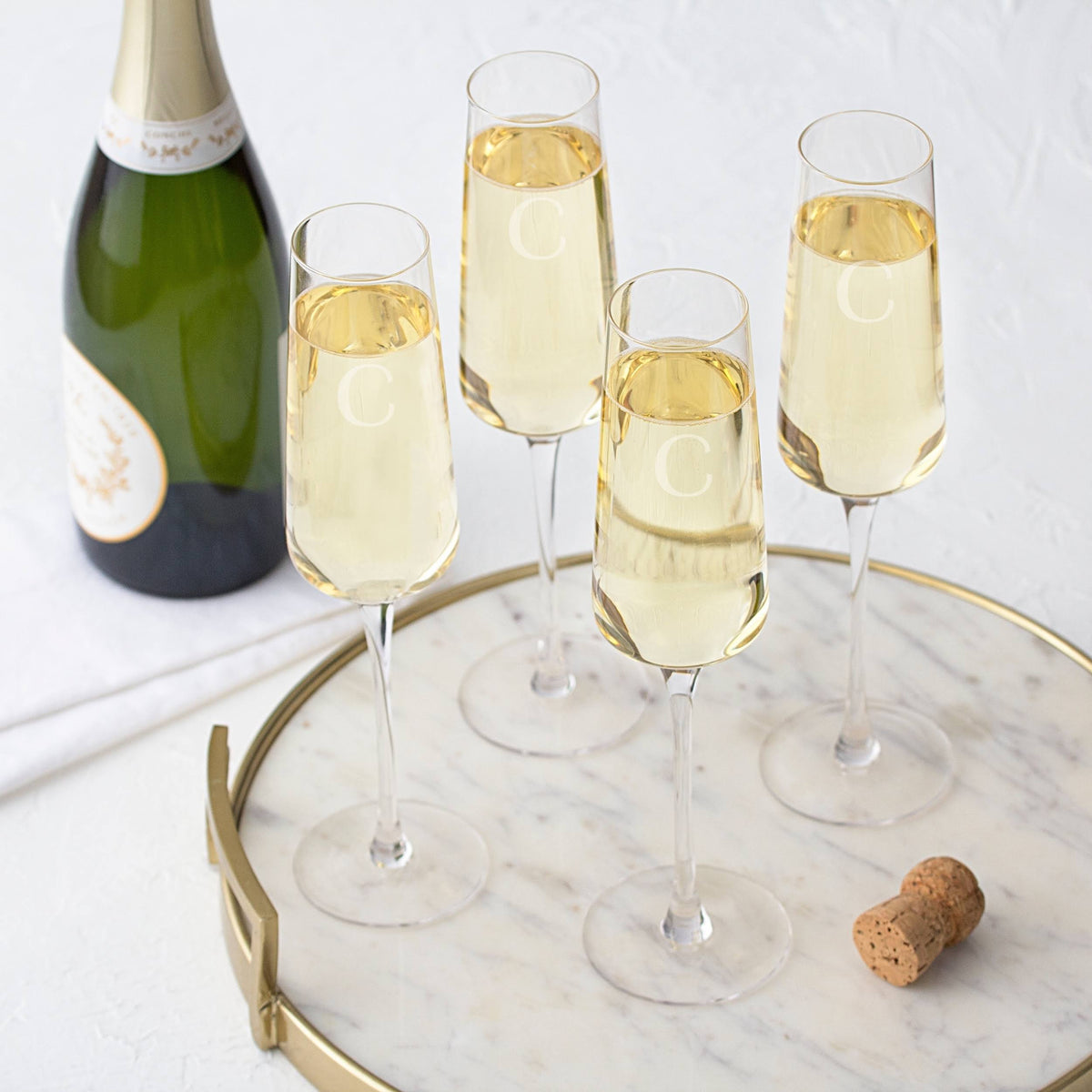 Set of 4 Monogram Champagne Flutes I14308